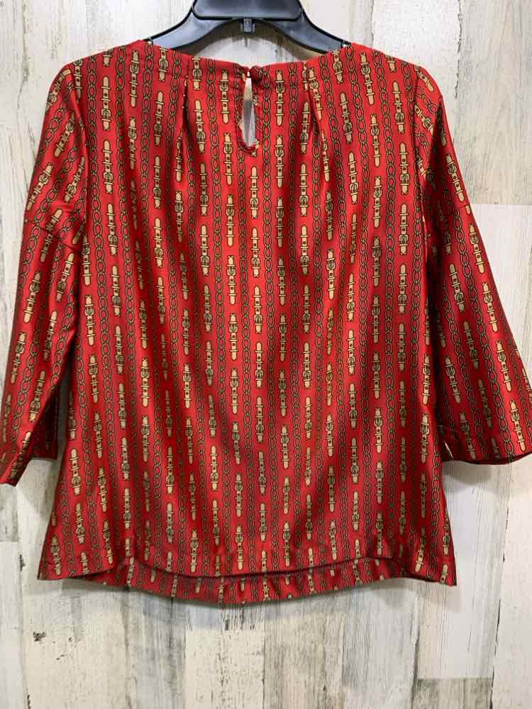 PRE-OWNED BANANA REPUBLIC Tops Size M RED/GOLD ABSTRACT SMOCK Blouse/PRINTED 3/4