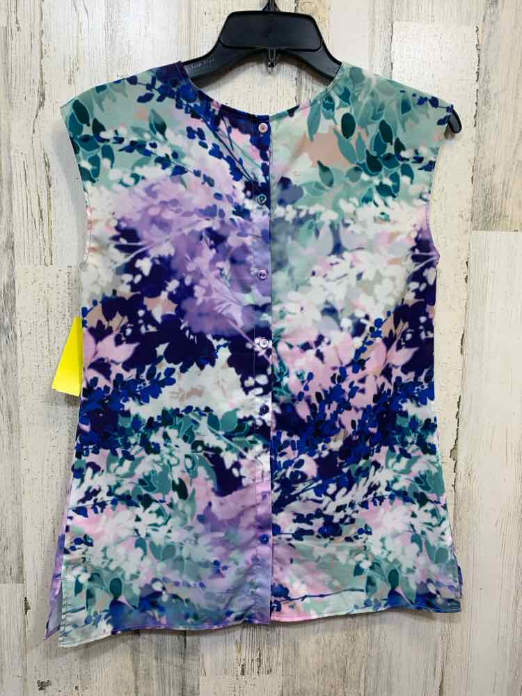 PRE-OWNED TALBOTS Tops Size 2P WHT/PNK/PRPL Floral SLEEVELESS Blouse