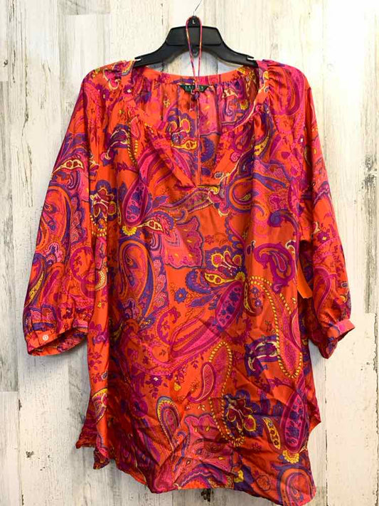 LAUREN RALPH LAUREN PLUS SIZES Size 1X RED/PUR/YEL Paisley 2PC TOP