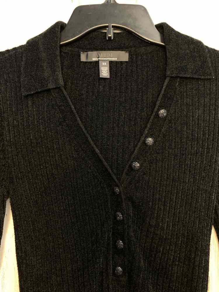 PRE-OWNED WHBM Tops Size XS Black LONG SLEEVES TOP/V-NECK W/SPARKLY BUTTONS