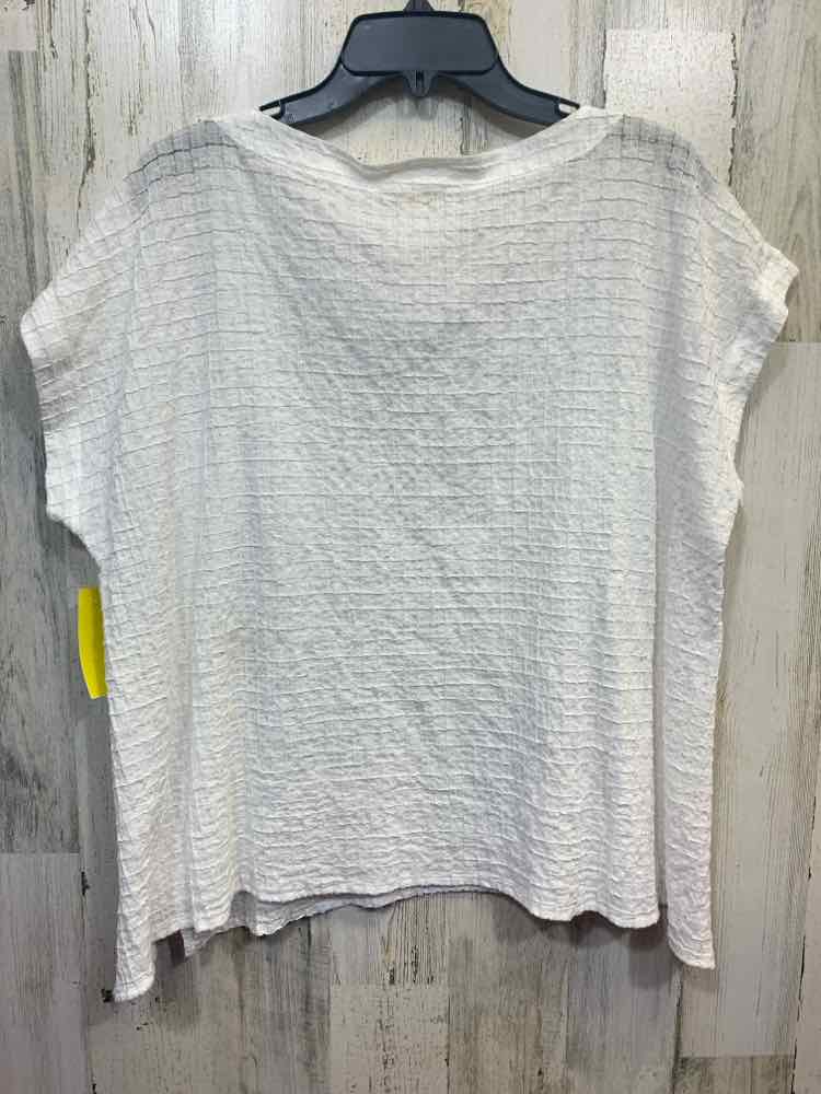 PRE-OWNED EILEEN FISHER Tops Size L White SQUARE(S) SHORT SLEEVES Blouse/SQUARE