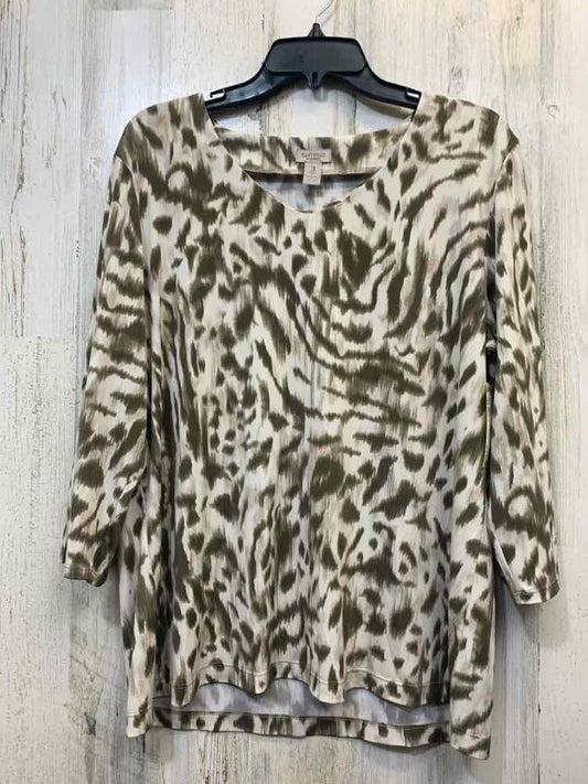 PRE-OWNED CHICOS Tops Size 3 BROWN/BEIGE ZEBRA 3/4 LENGTH TOP/BROWN/BEIGE 3/4 LE