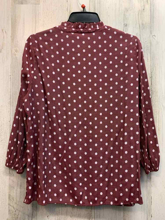 KIM ROGERS Tops Size PM WINE/WHT Polka Dot 3/4 LENGTH TOP