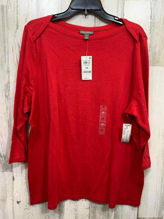 NWT STYLE & CO Tops Size 2X Red Solid 3/4 SLEEVE Blouse