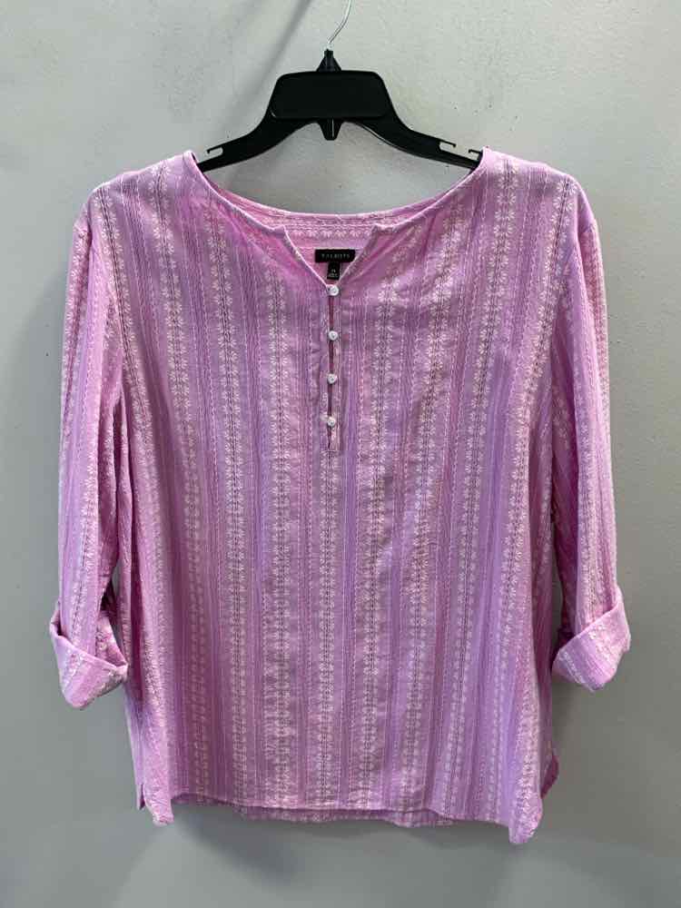 TALBOTS Tops Size XL LAVENDER/WHITE FLORAL/STRIPE 3/4 LENGTH TOP