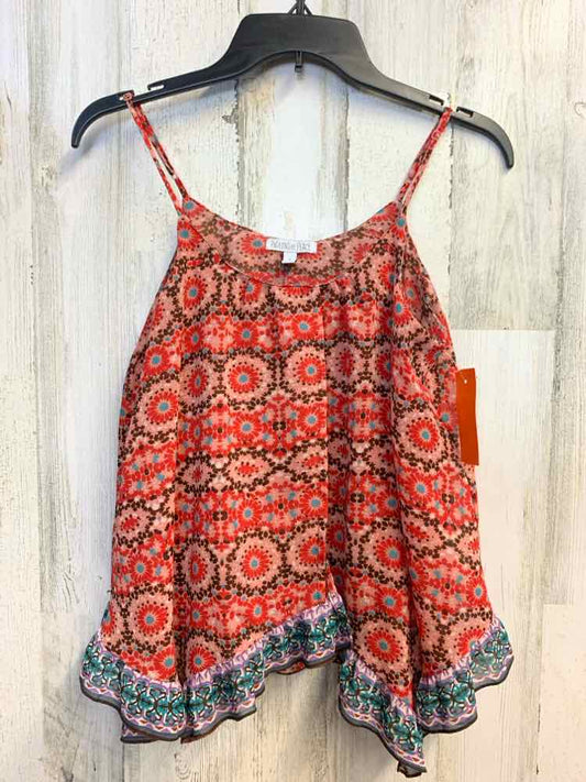 PRE-OWNED PATRONS OF PEACE Tops Size S RED/PEACH MANDALA SPAGHETTI STRAP TOP