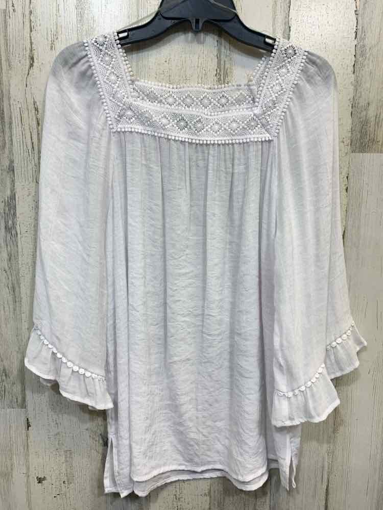 PRE-OWNED SABRINA LAUREN Tops Size M White KNIT LONG SLEEVE Blouse/WHITE LONG SL
