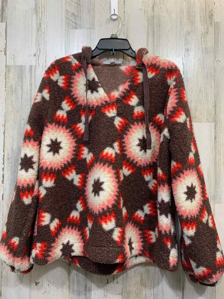 LOFT Tops Size XL BRN/RED/PINK Fleece STARBURSTS HOOD TOP