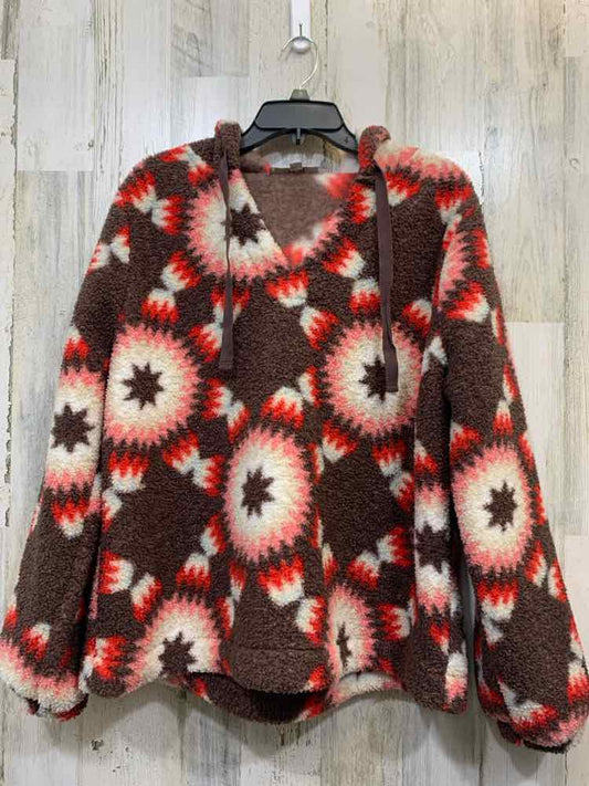 LOFT Tops Size XL BRN/RED/PINK Fleece STARBURSTS HOOD TOP