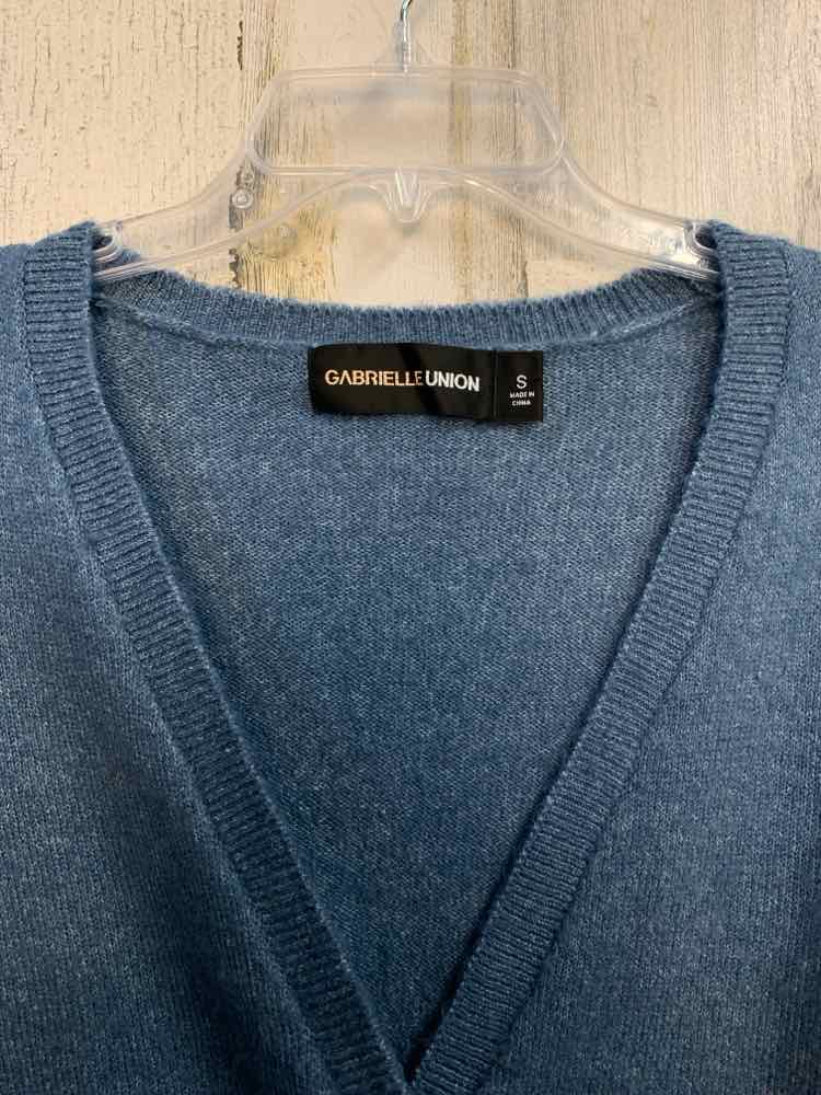 PRE-OWNED GABRIELLE UNION Tops Size S LIGHT BLUE/TAN LONG SLEEVES TOP/SOFT V-NEC