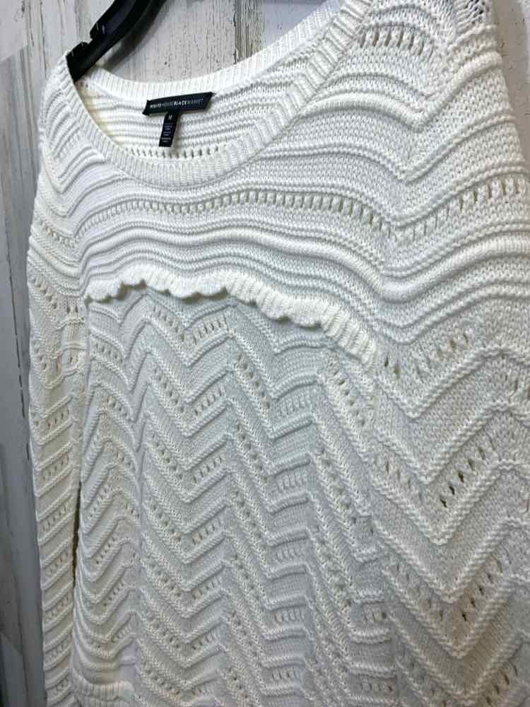 PRE-OWNED WHBM Size M Tops White CHEVRON LONG SLEEVES CHEVRON/EYELET  SWEATER