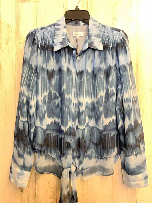 NWT CALVIN KLEIN Tops Size M Blue SHEER TIE DYE LONG SLEEVES Shirt