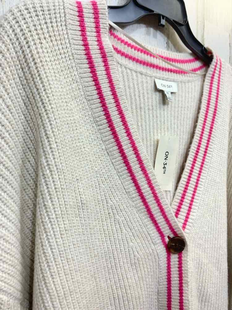 NWT ON 34TH Size XXL Tops PNK/BGE RIB KNIT LONG SLEEVES V NECK  SWEATER CARDIGAN