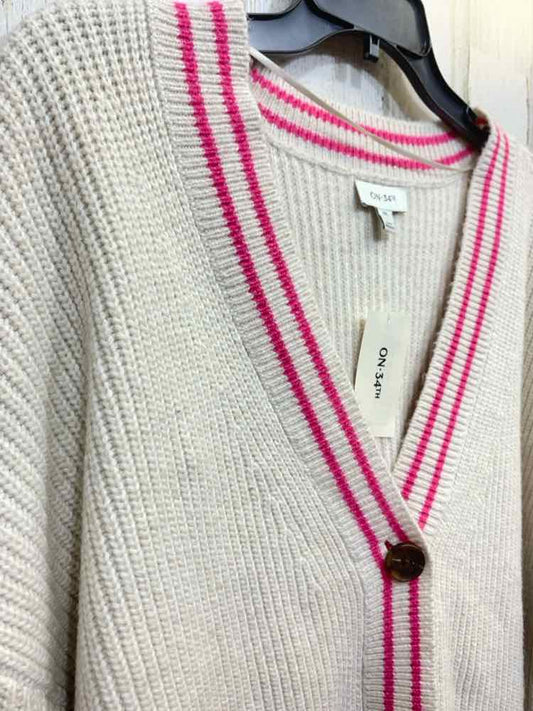 NWT ON 34TH Size XXL Tops PNK/BGE RIB KNIT LONG SLEEVES V NECK  SWEATER CARDIGAN