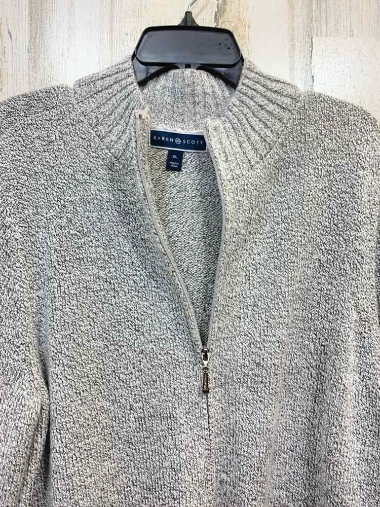 PRE-OWNED KAREN SCOTT Size XL Tops Gray Knit LONG SLEEVES ZIP UP SWEATE Cardigan