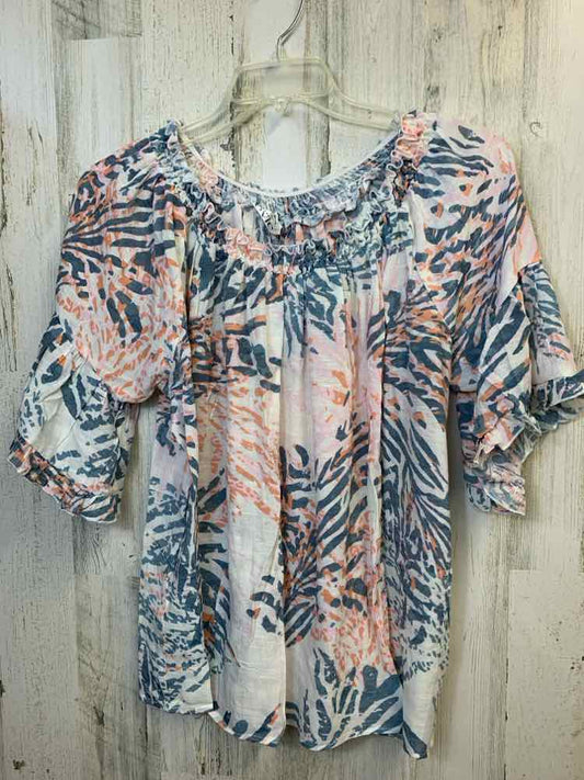 NWT JOVIE Tops Size L WHT/BLU/PNK ABSTRACT SHORT SLEEVES TOP