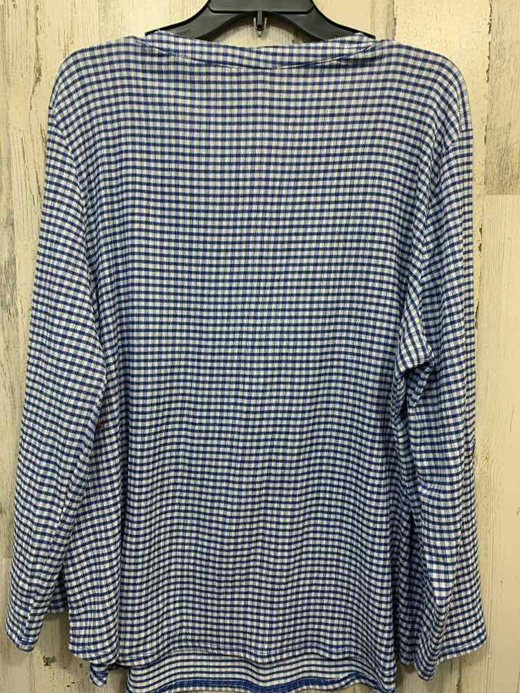 PRE-OWNED RUBY RED Tops Size XL BLUE/WHITE Plaid LONG SLEEVE TOP/HALF BUTTON CRE