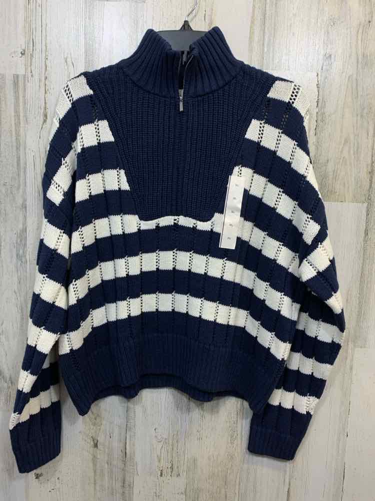 NWT A NEW DAY Tops Size XL CrM/NVY LONG SLEEVES 1/2 ZIP UP BIB SWEATER