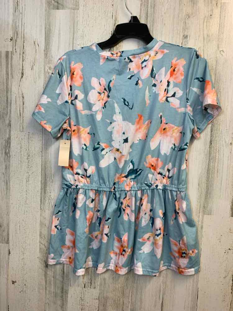 PRE-OWNED FOR GAND PL Tops Size M BLUE/WHT Floral SHORT SLEEVES TOP