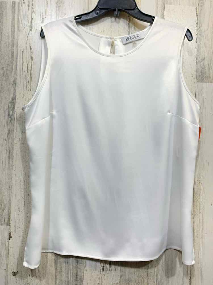 PRE-OWNED KASPER Size XL Tops White Satin SLEEVELESS SCOOP NECKLINE BLOUSE