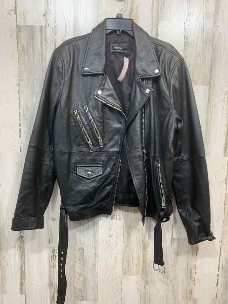 NASTY GAL/POLYESTER LINED LEATHER ZIP JACKET W/ STRAPS