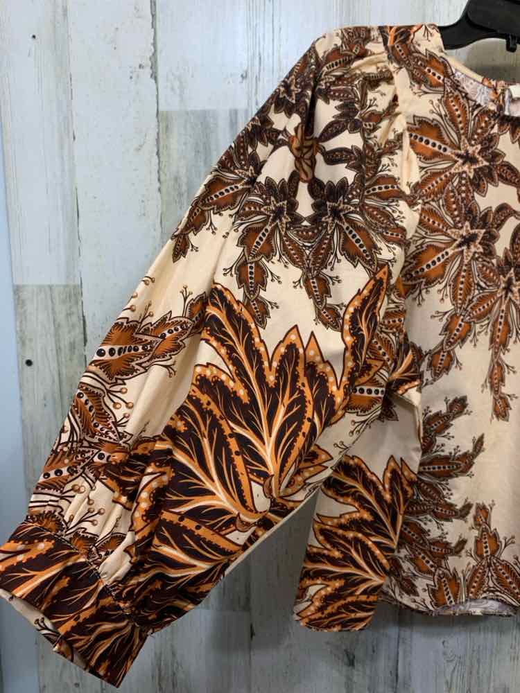 MAUDE VIVANTE Tops Size XS BRN/TAN Floral 3/4 LENGTH TOP