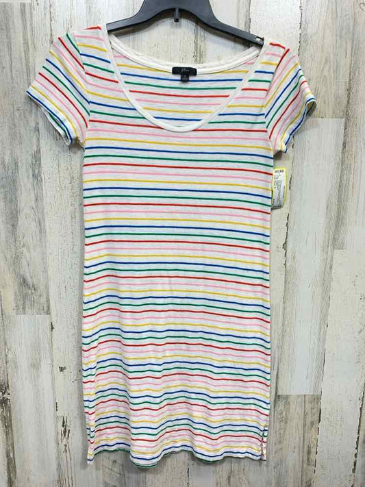 PRE-OWNED J CREW Tops Size S WHITE W Multi-Color Stripe SHORT SLEEVES Tank /SCOO