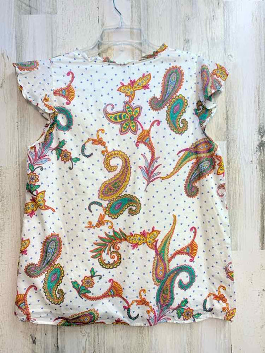 PRE-OWNED TALBOTS Tops Size L WHT/MULTI Paisley CAP SLEEVE TOP