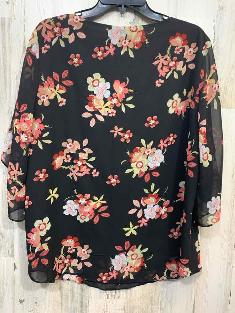 NWT NEINEIWU Tops Size L BLCK/TAN/PINK Floral 3/4 SLEEVE TOP/FLOWLY TOP W/ FLORA