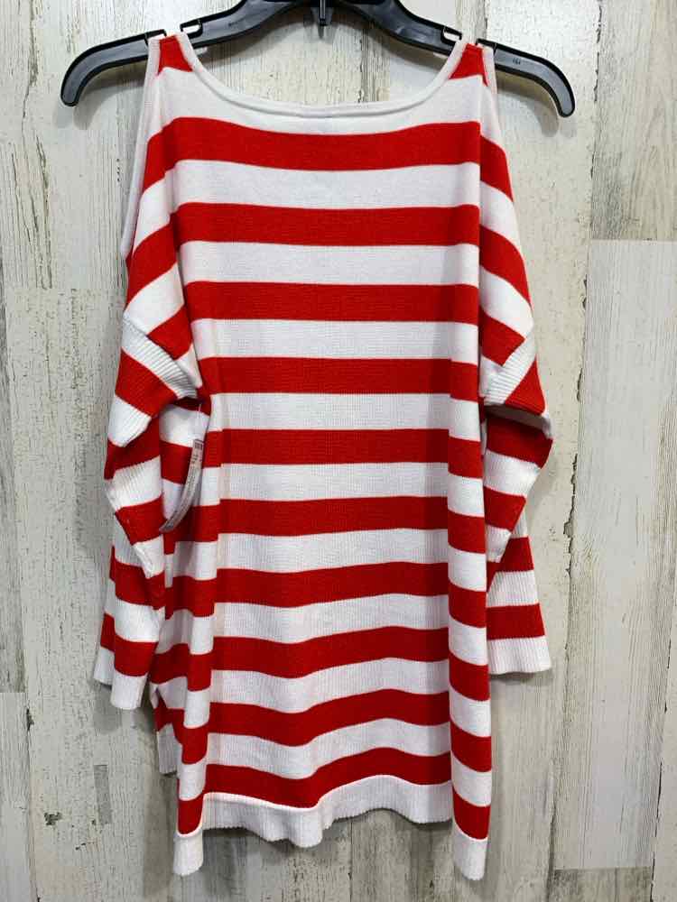 PRE-OWNED LOVE SCARLETT Size L Tops WHT/RED Stripe COLD SHOULDERS Shirt