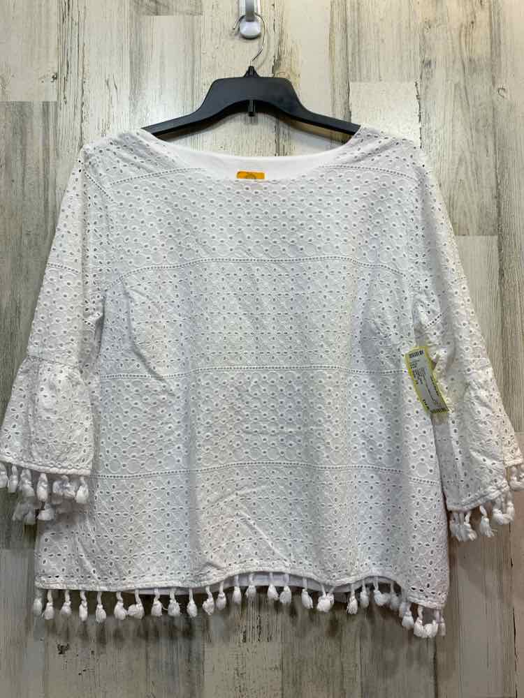 PRE-OWNED RUBY RD Tops Size 1X White Eyelet 3/4 SLEEVE Blouse