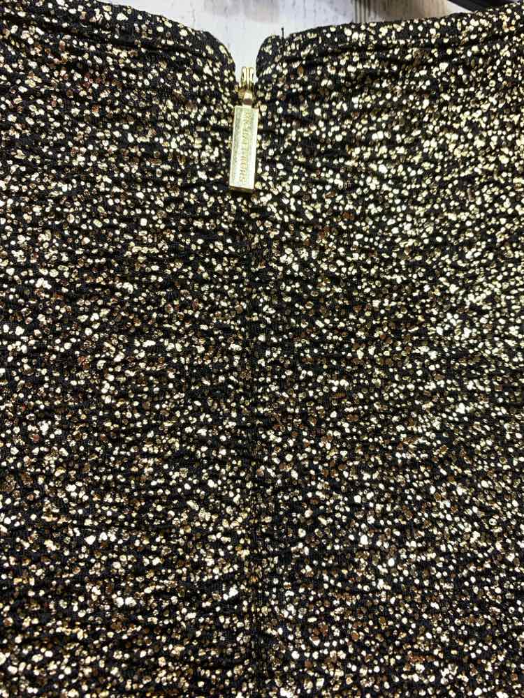 PRE-OWNED MICHAEL KORS Size L Tops BLK/GOLD SHORT SLEEVES METALLIC FOIL Blouse