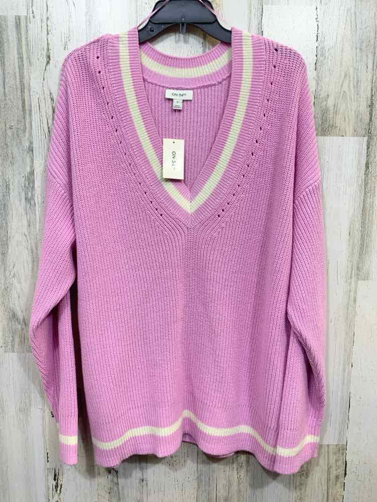 NWT ON 34TH Size L Tops MAUVE RIB KNIT LONG SLEEVES V NECKW/CREAM TRIM SWEATER
