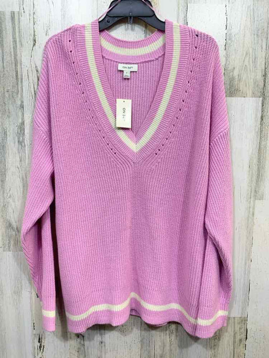NWT ON 34TH Size L Tops MAUVE RIB KNIT LONG SLEEVES V NECKW/CREAM TRIM SWEATER