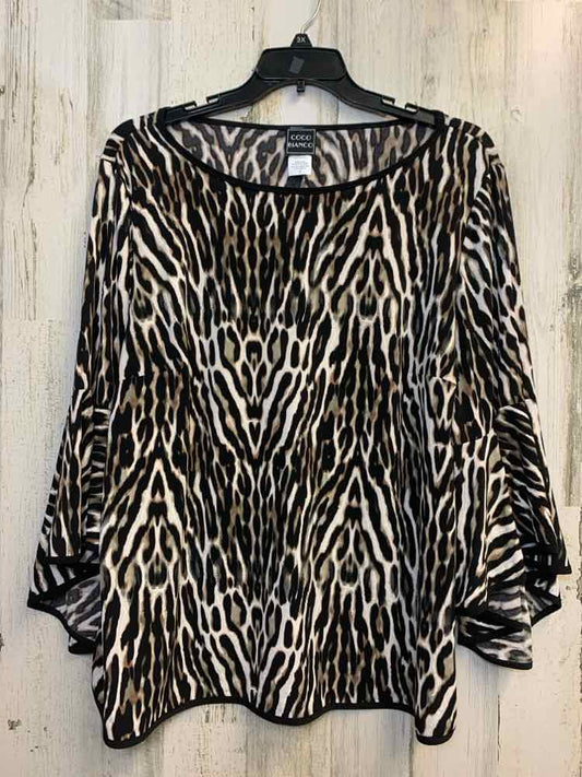 COCO BIANCO PLUS SIZES Size 3X BLK/WHT/TAN LEOPARD FLARE CUFFS TOP