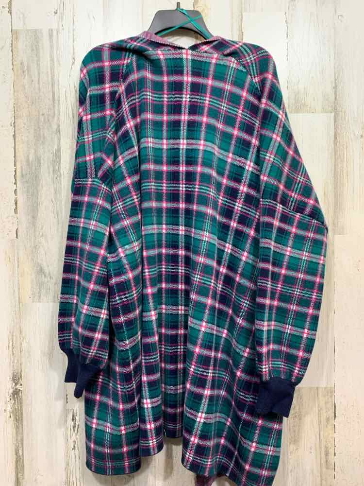 PRE-OWNED CROWN & IVY Size XL Tops BLK/WHT/PNK/GRN Plaid LONG SLEEVE Cardigan