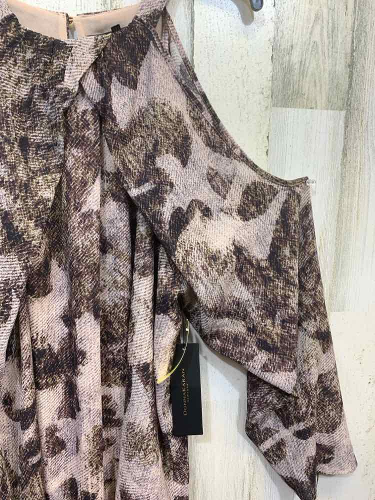 NWT DONNA KARAN Tops Size XL Brown Floral COLD SHOULDERS Blouse