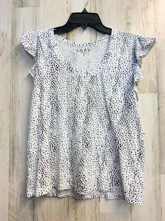 LOFT Tops Size S WHT/NAVY STARS FLUTTER TOP