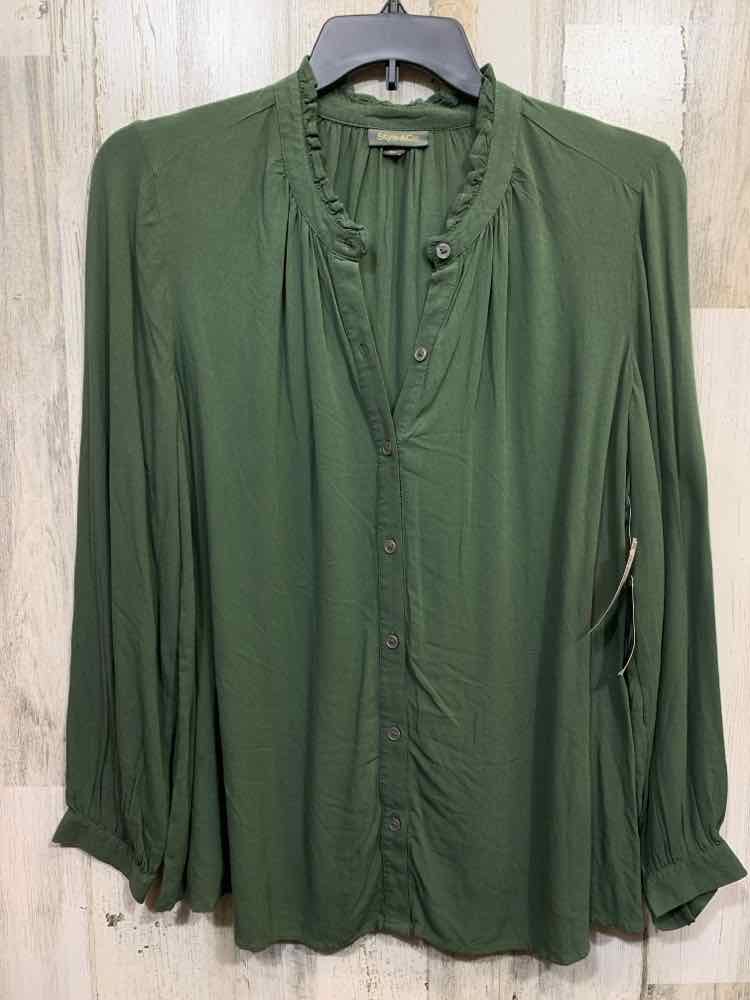 NWT STYLE & CO Tops Size 1X Green Solid LONG SLEEVE Blouse