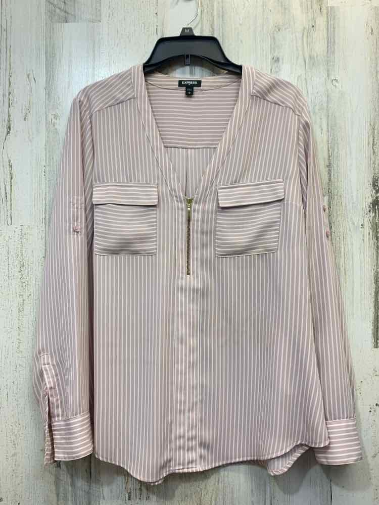 PRE-OWNED EXPRESS Tops Size L SOFT PINK/WHITE STRIPES LONG SLEEVES TOP/SOFT PINK