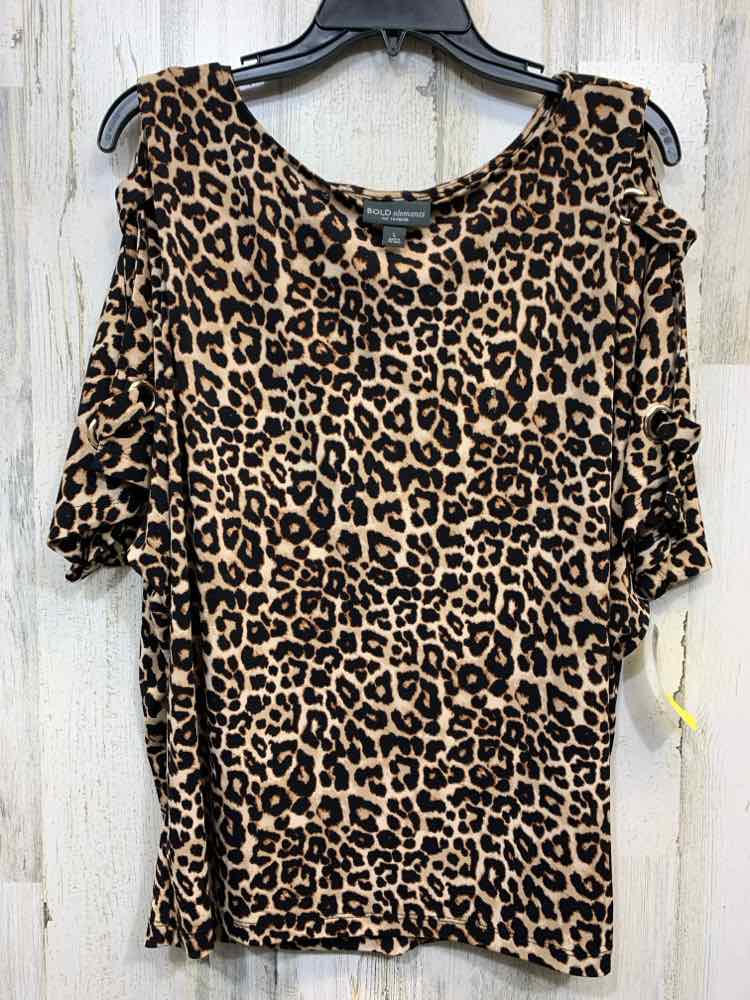 PRE-OWNED BOLD ELEMENTS Tops BROWN/BLACK CHEETAH SPLIT SLEEVE TOP/CHEETAH PRINT