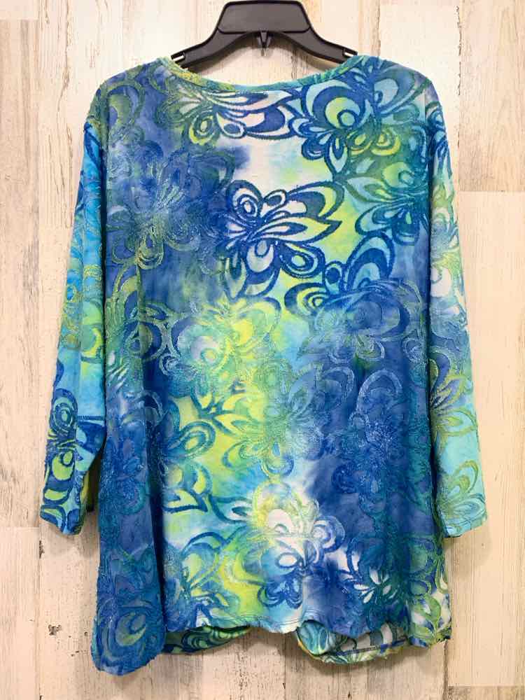 PRE-OWNED RUBY RD Tops Size 1X BLU/GREEN Floral 3/4 SLEEVE TOP