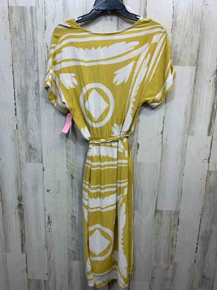 NWT JOLIE & JOY Dresses and Skirts Size L MUSTARD/WHITE TROPICAL WRAP Dress/MUST