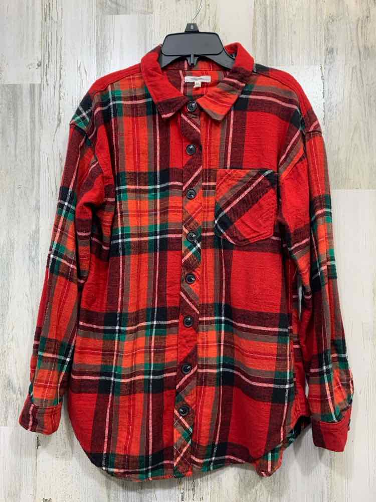 PRE-OWNED MAURICES Tops Size M RED/GREEN/WHITE Plaid BUTTON UP TOP/RED/GREEN/WHI