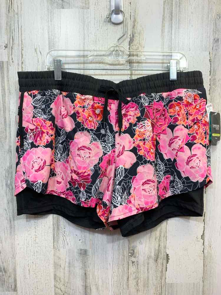 NWT DANSKIN Activewear XL PINK/BLK Floral SHORTS Activewear Bottom/FLORAL ACTIVE