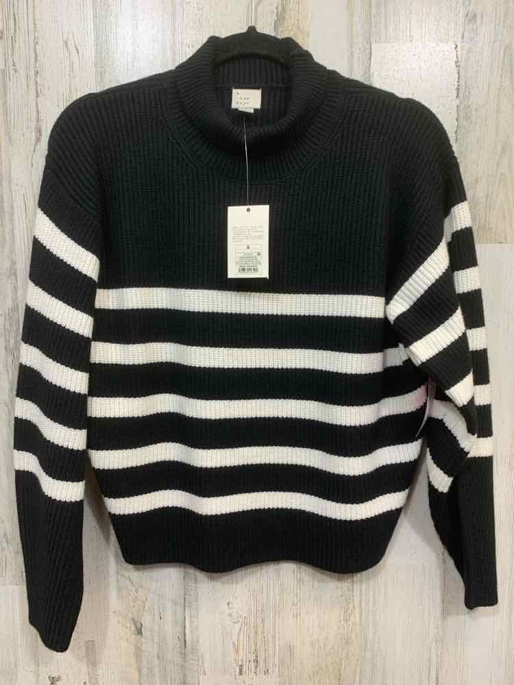NWT A NEW DAY Size S BLK/WHT Stripe LONG SLEEVESTURTLE NECK  RIB KNIT SWEATER