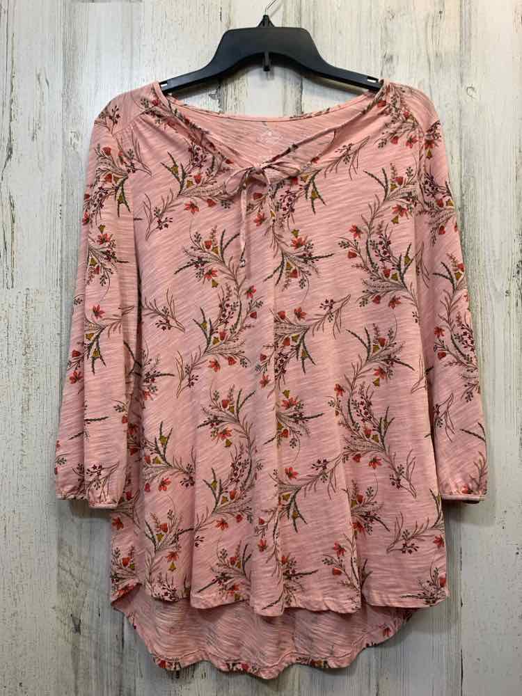 PRE-OWNED ST JOHN Tops Size M PINK/RED/GREEN Floral LONG SLEEVES TOP/LONG SLEEVE