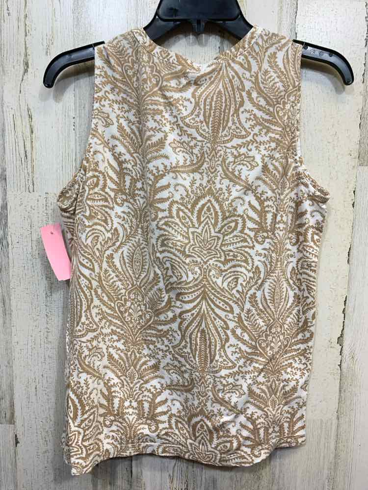 PRE-OWNED LOFT ANN TAYLOR Tops Size M WHT/BRN Floral SLEEVELESS Blouse/1/2 BUTTO