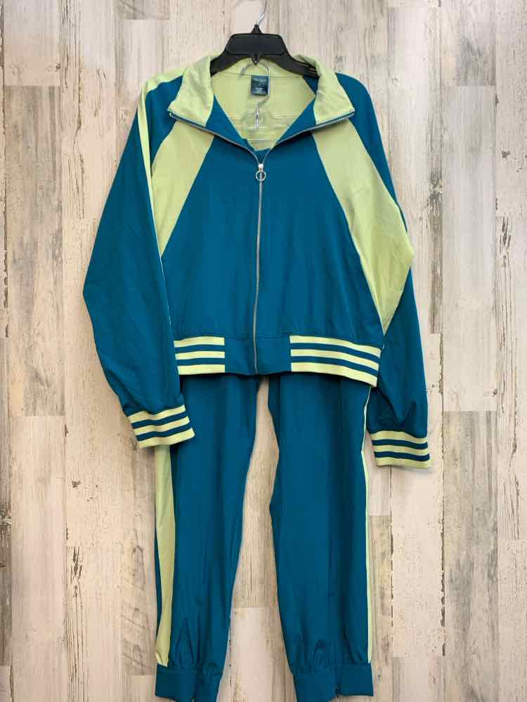 PRE-OWNED Size XL TEK GEAR Activewear NOEON GRN/AQUA 2PC 2PC Ensemble/TRACKSUIT