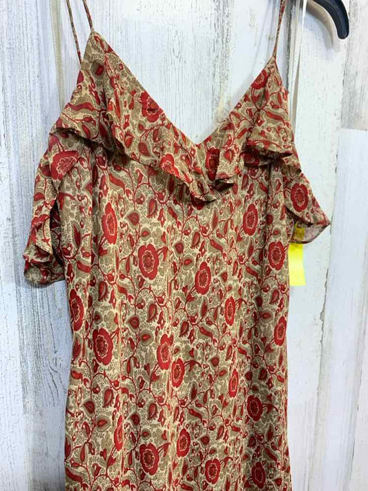 PRE-OWNED Ralph Lauren Dresses and Skirts Size M TAN/RED Floral Dress/RUFFLE NEC